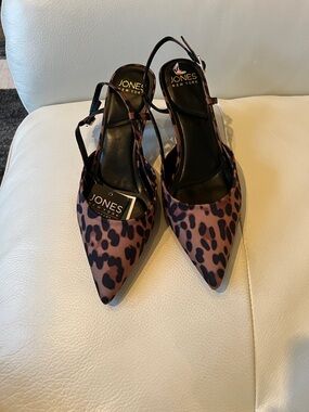 Jones New York Lina Leopard Print Pointed Toe Slingbacks - Brown/Black